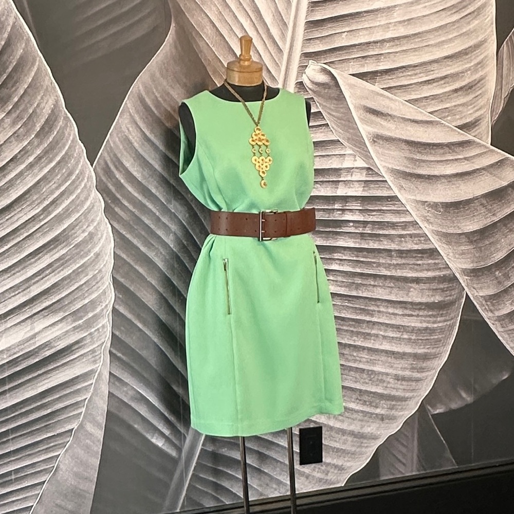 Vintage Anne Klein 14 Shift Dress Mint Green Sleeveless Classic Elegant Career